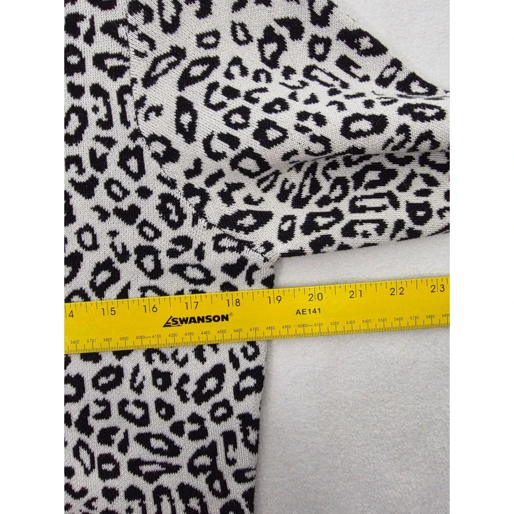 Nina Leonard Leopard Print A-Line Dress L Black White Rayon Knit Animal Print
